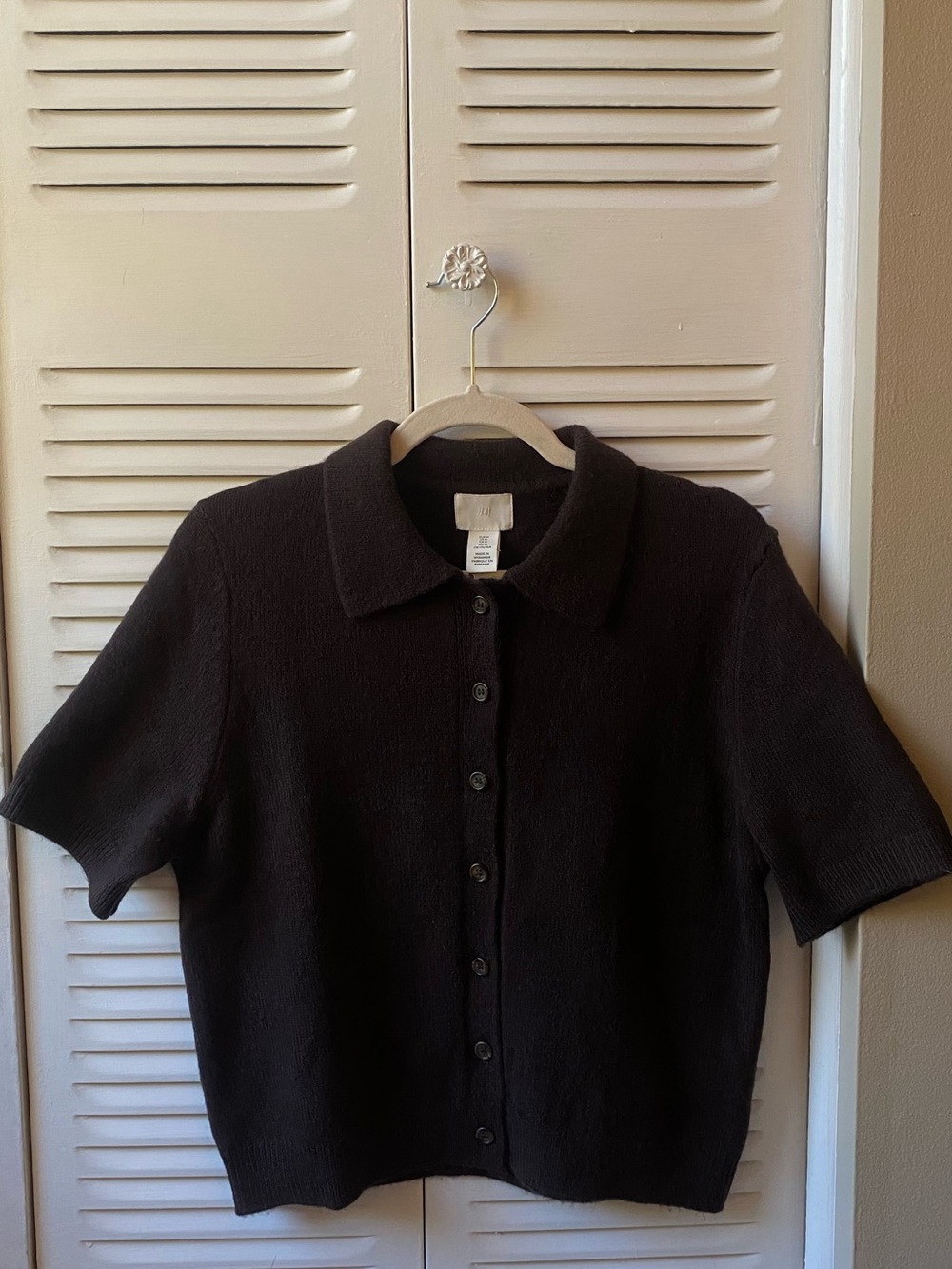 H&M Dark Brown Short Sleeve Collared Cardigan Sweater Size M NWT